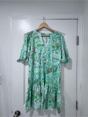 Lilly Pulitzer  Resort White Ship To Shore V-Neck Midi ShaeDress with Ruffle Hem